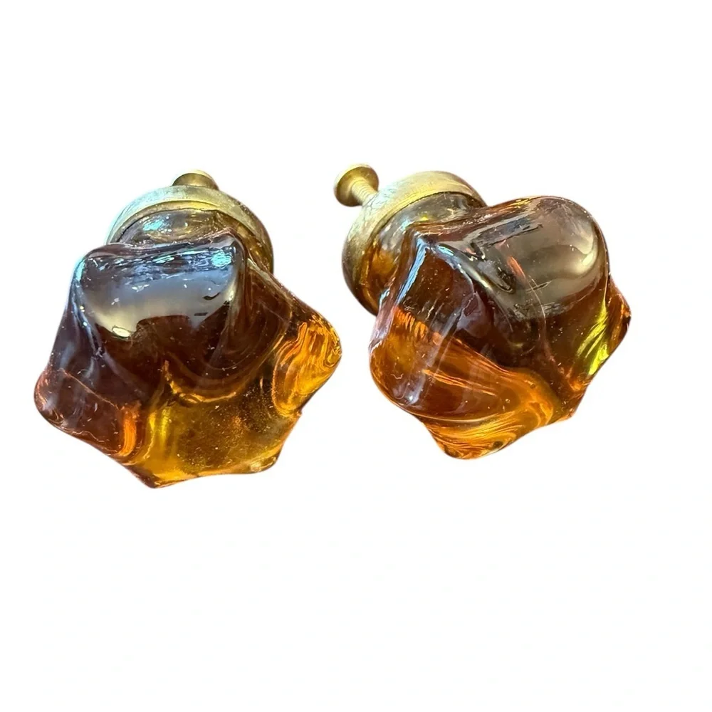 Antique Amber Glass Knobs. Set of 4